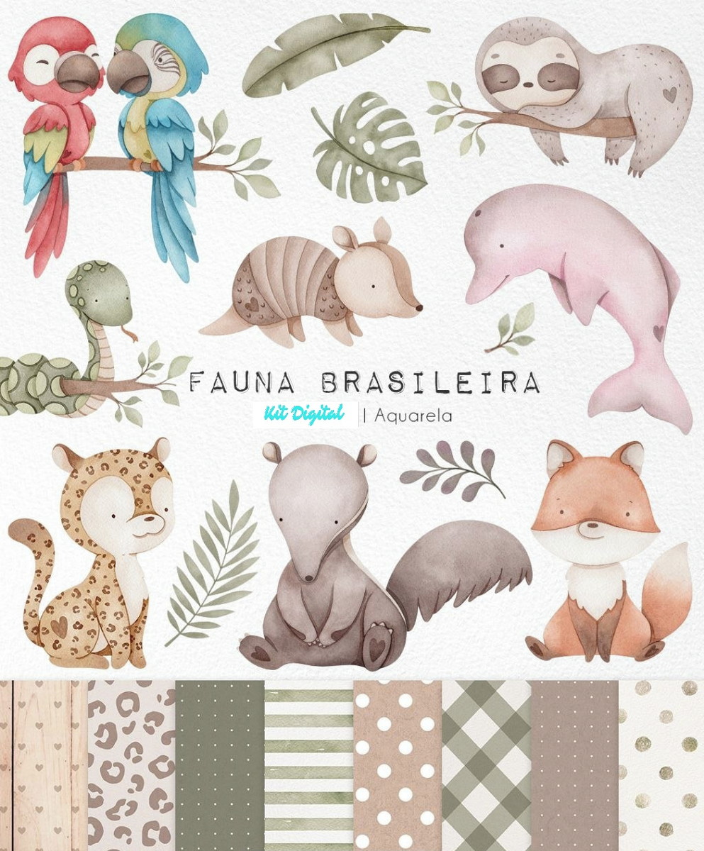 Kit Arquivo Digital Aquarela Fauna Brasileira