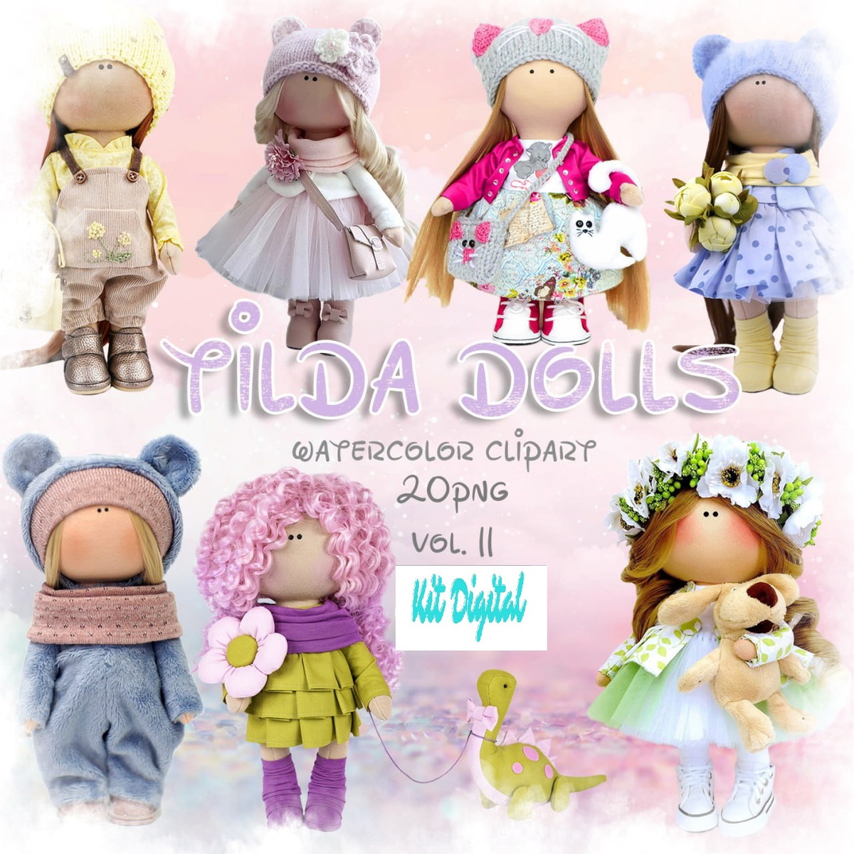 Kit Arquivo Digital Aquarelado Tilda Dolls 40 Png - Imagem 2