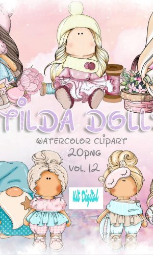 Kit Arquivo Digital Aquarelado Tilda Dolls 40 Png