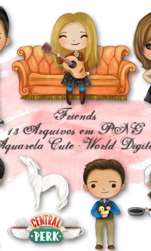 Kit Arquivo Digital em PNG Aquarela Cute Friends