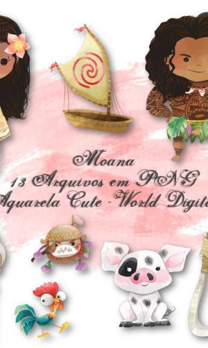 Kit Arquivo Digital em PNG Aquarela Cute Moana