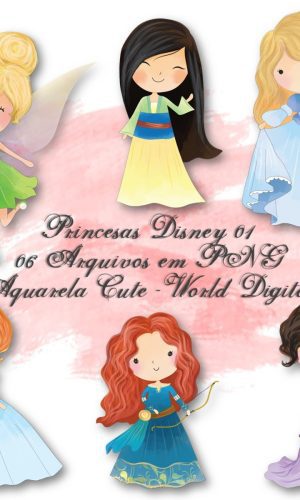 Kit Arquivo Digital em PNG Aquarela Cute Princesas Disney 01