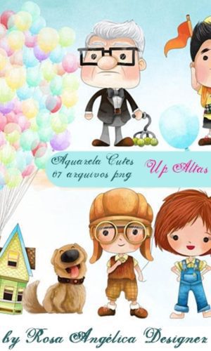 Kit Arquivo Digital em PNG Aquarela Cute Up Altas Aventuras