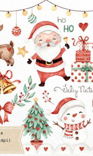 Kit c/ 5 arquivos de corte 113-KIT DIGITAL NATAL AQUARELA