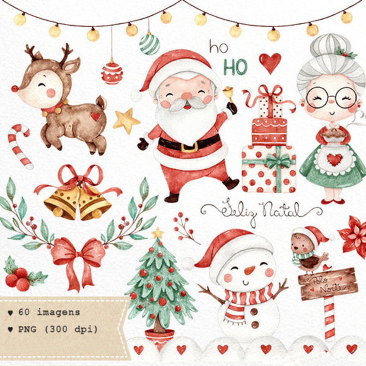 Kit c/ 5 arquivos de corte 113-KIT DIGITAL NATAL AQUARELA