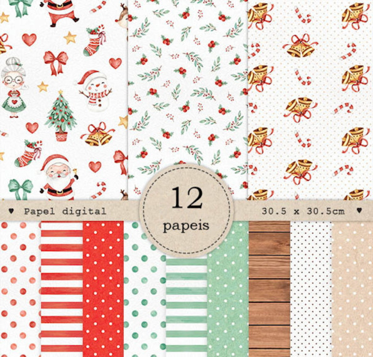 Kit c/ 5 arquivos de corte 113-KIT DIGITAL NATAL AQUARELA - Imagem 2
