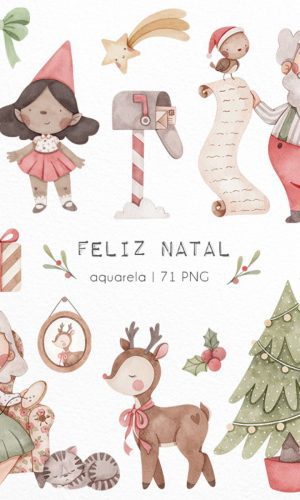 Kit c/ 5 Arquivos de Corte 114-kit Digital Natal Aquarela
