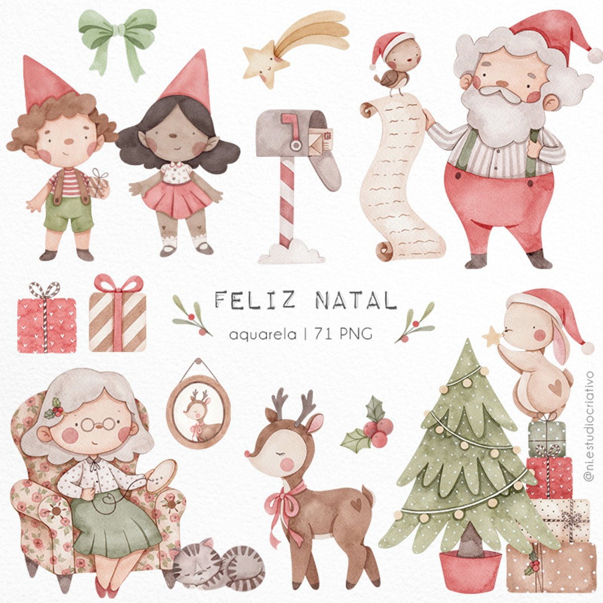 Kit c/ 5 Arquivos de Corte 114-kit Digital Natal Aquarela