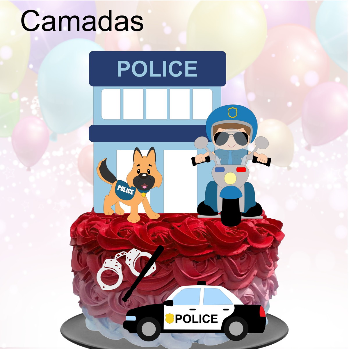Kit com 5 arquivos de corte: 04-POLICIA TOPO DE BOLO CAMADAS