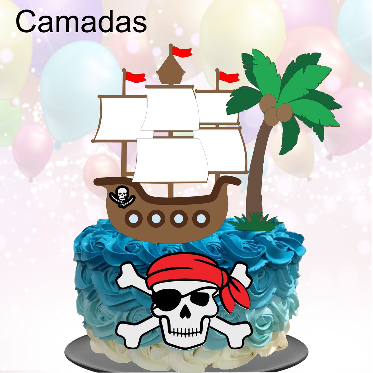 Kit com 5 arquivos de corte 06-PIRATAS TOPO DE BOLO CAMADAS