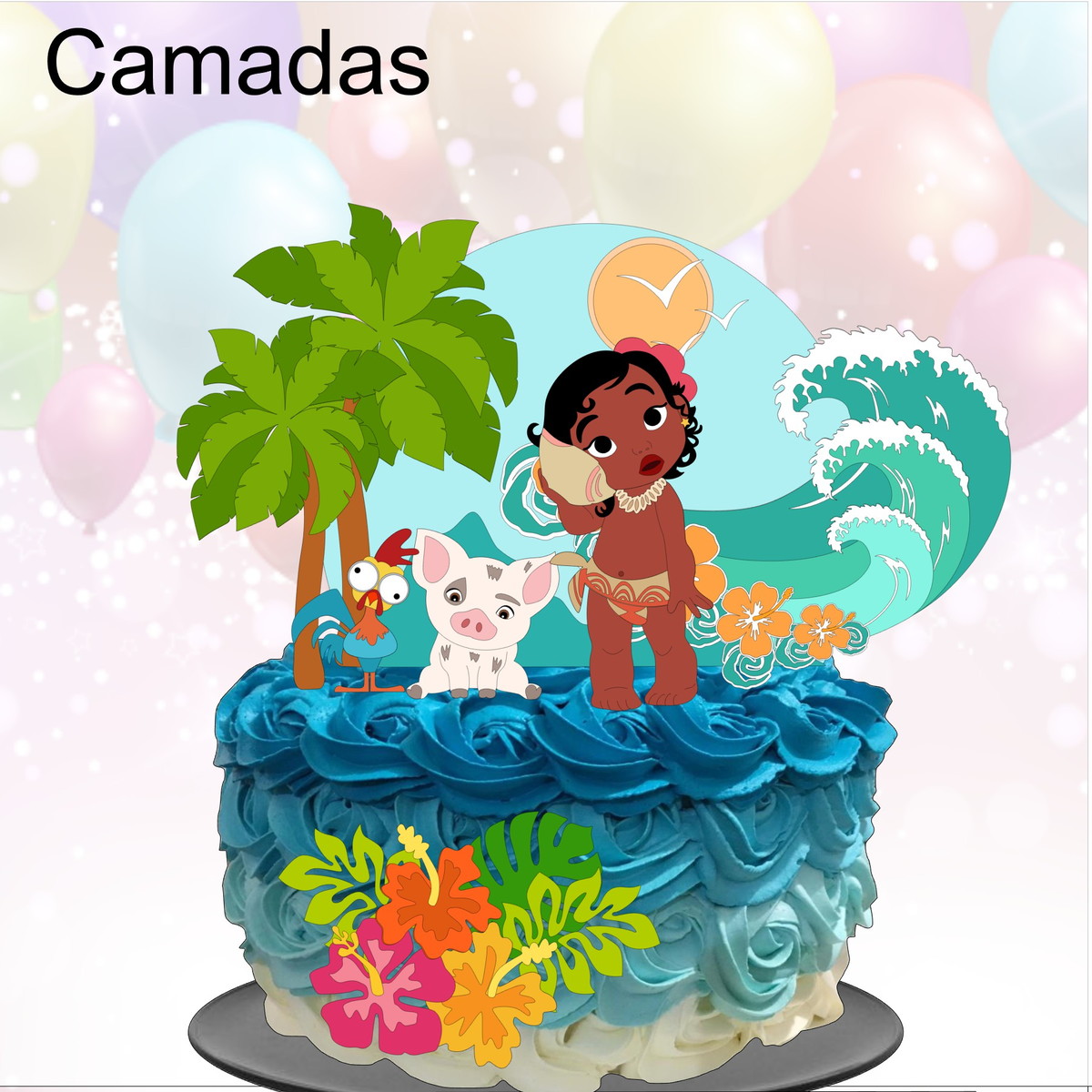 Kit com 5 arquivos de corte 07-MOANA TOPO DE BOLO (CAMADAS)
