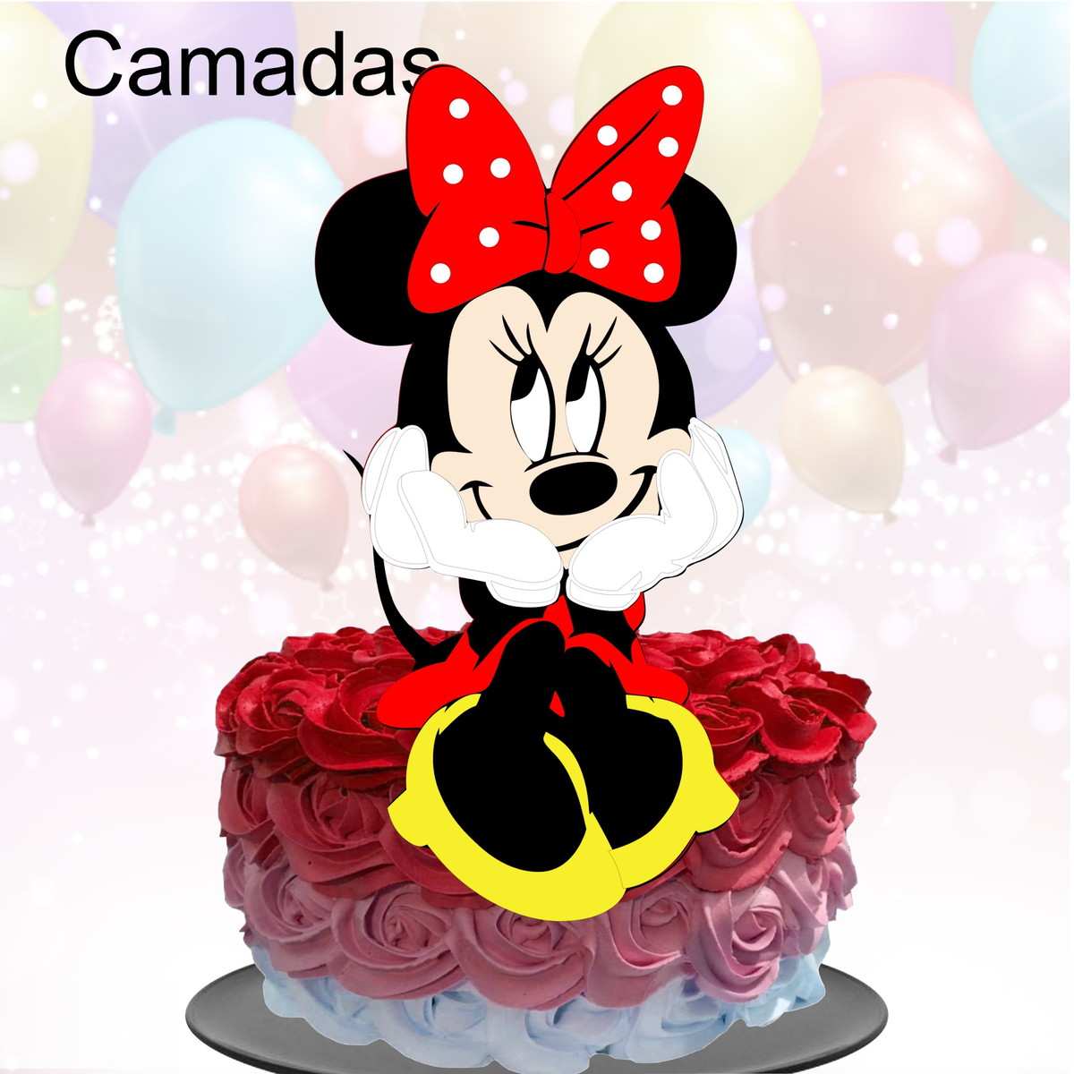 Kit com 5 arquivos de corte 25-MINNIE TOPO DE BOLO CAMADAS