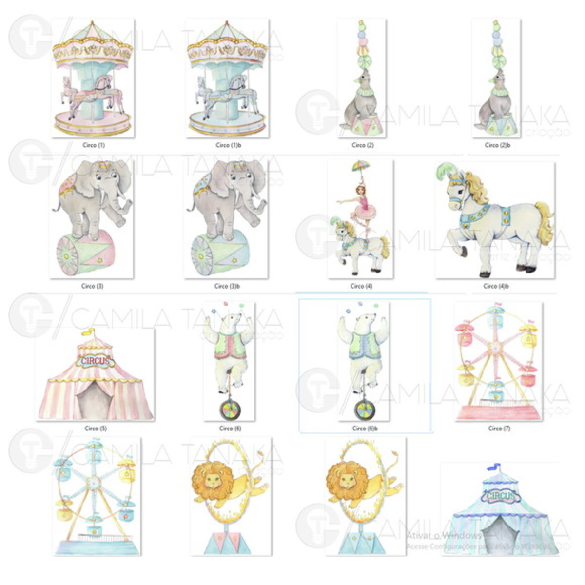 Kit Digital Png Circo Vintage Aquarela (pague 1 Leve 3) - Imagem 2