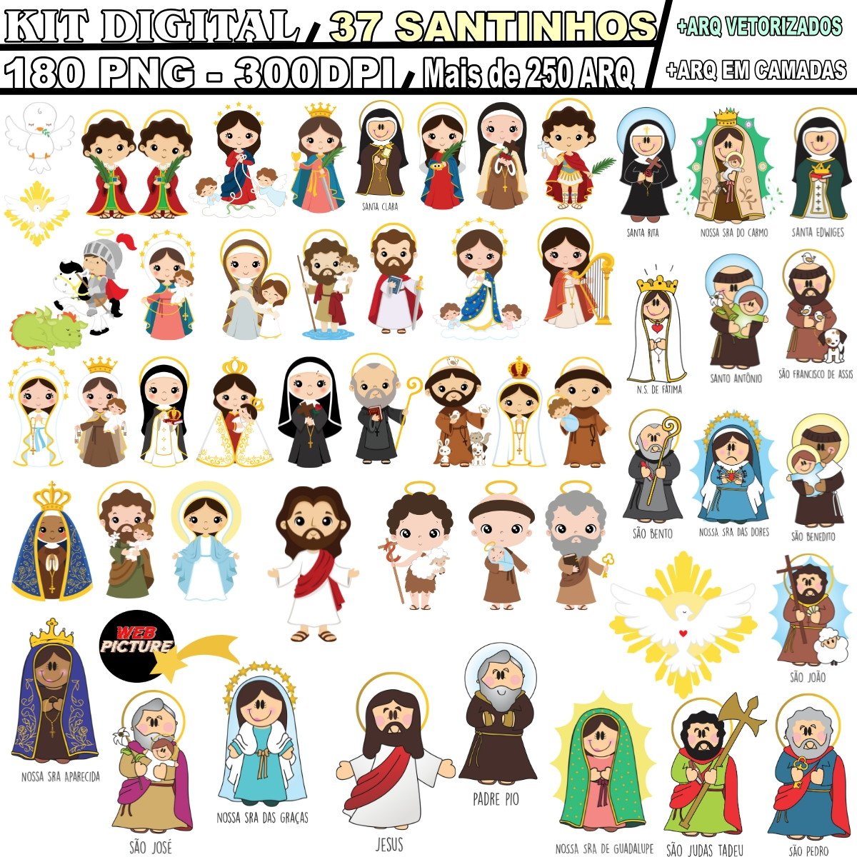 Kit Digital 37 Santinhos / Png e Vetor