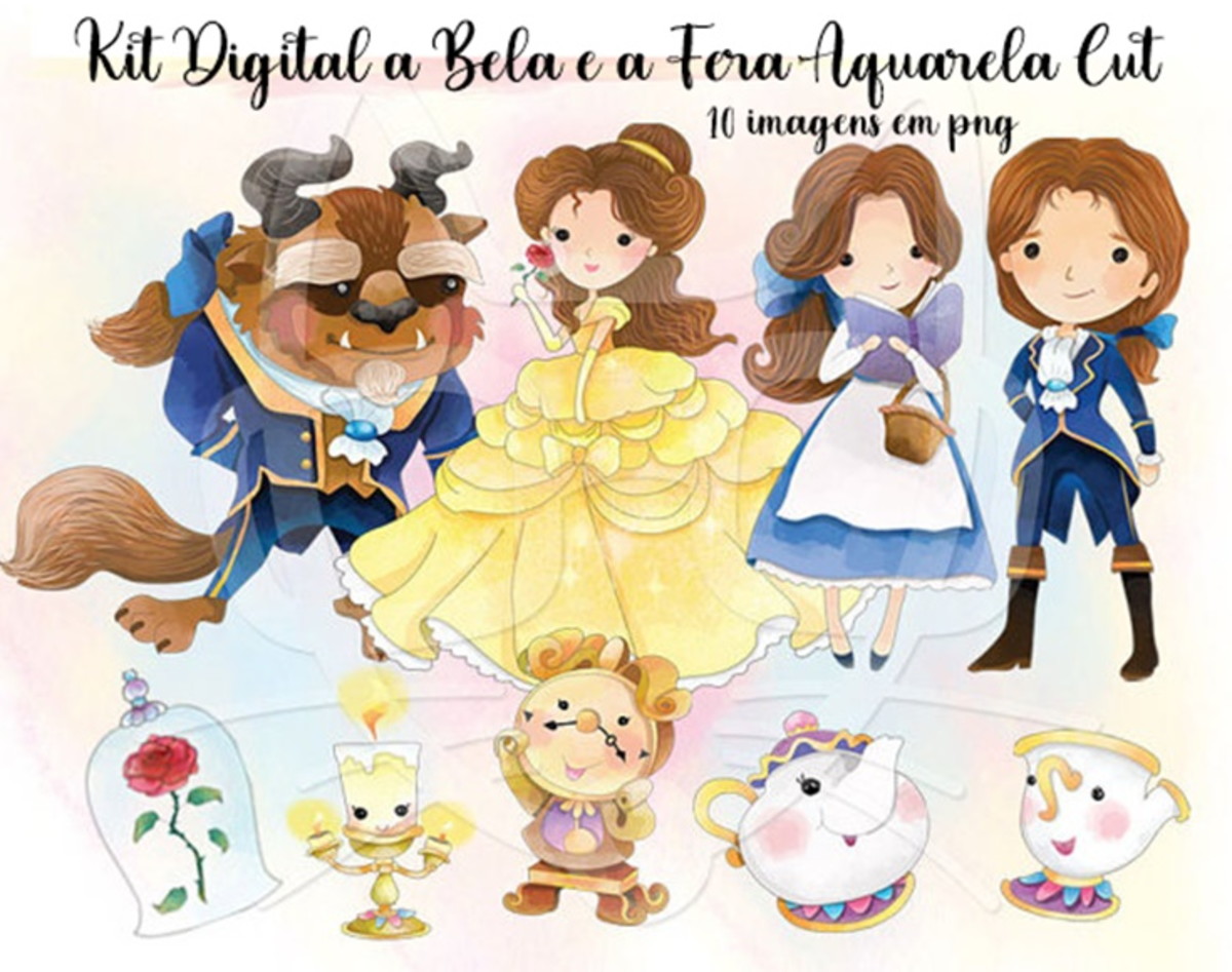 Kit Digital a Bela e a Fera Aquarela cut #848
