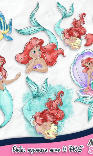 Kit Digital a Pequena Sereia Ariel Afro Aquarela 2