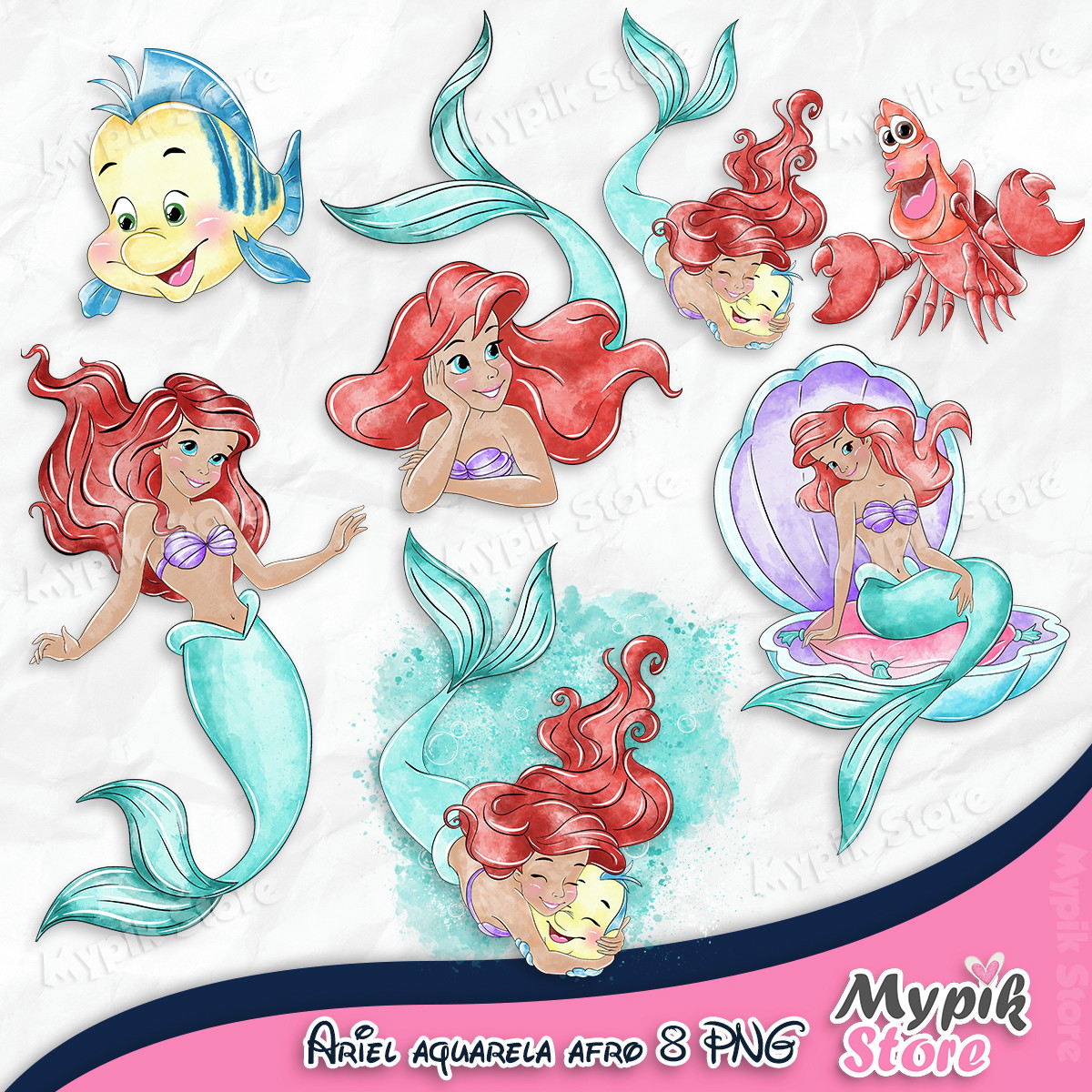 Kit Digital a Pequena Sereia Ariel Afro Aquarela 2