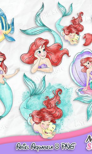 Kit Digital a Pequena Sereia Ariel Aquarela