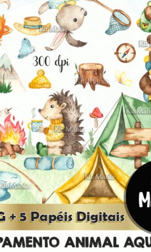 Kit Digital Acampamento Animal Aquarela