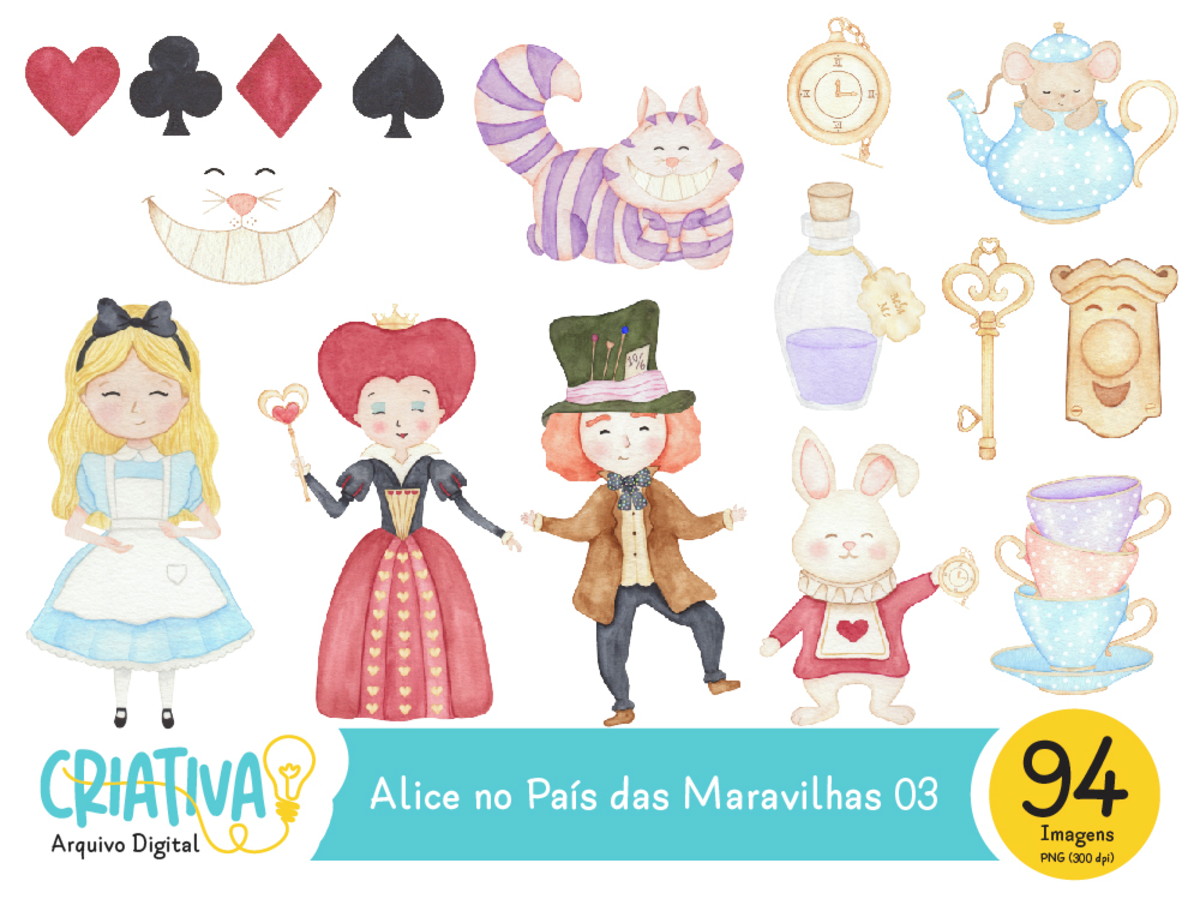 Kit Digital - Alice no País das Maravilhas Aquarela 03