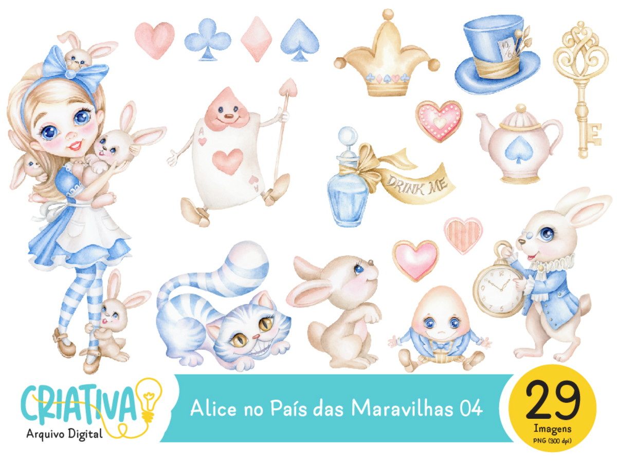 Kit Digital - Alice no País das Maravilhas Aquarela 04