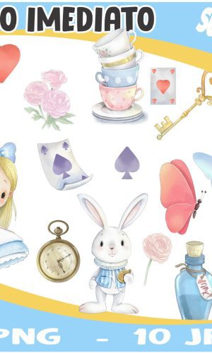 Kit Digital Alice no País das Maravilhas Aquarela