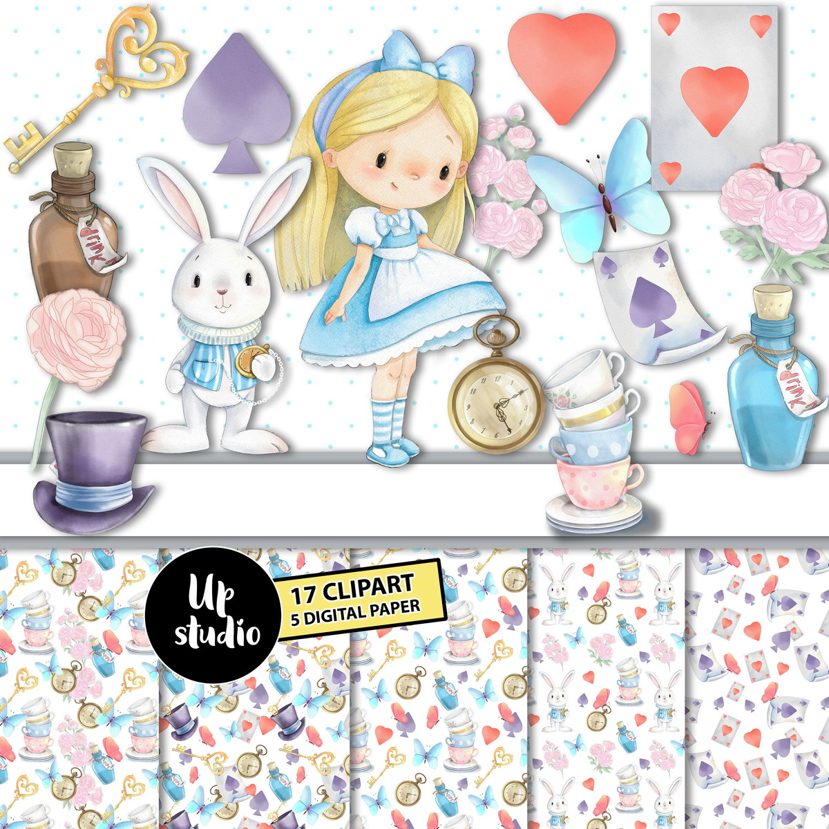 KIT DIGITAL ALICE NO PAÍS DAS MARAVILHAS AQUARELA