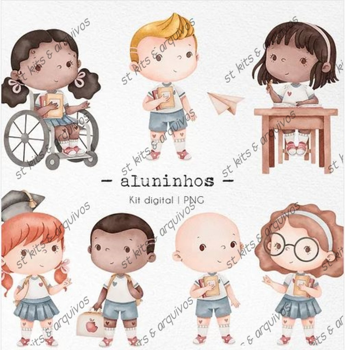 Kit Digital Aluninhos em Aquarela