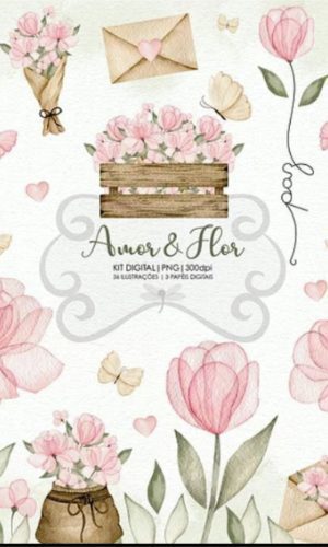 Kit Digital - Amor e Flor Aquarela