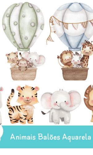 Kit Digital - Animais Balões Aquarela 07
