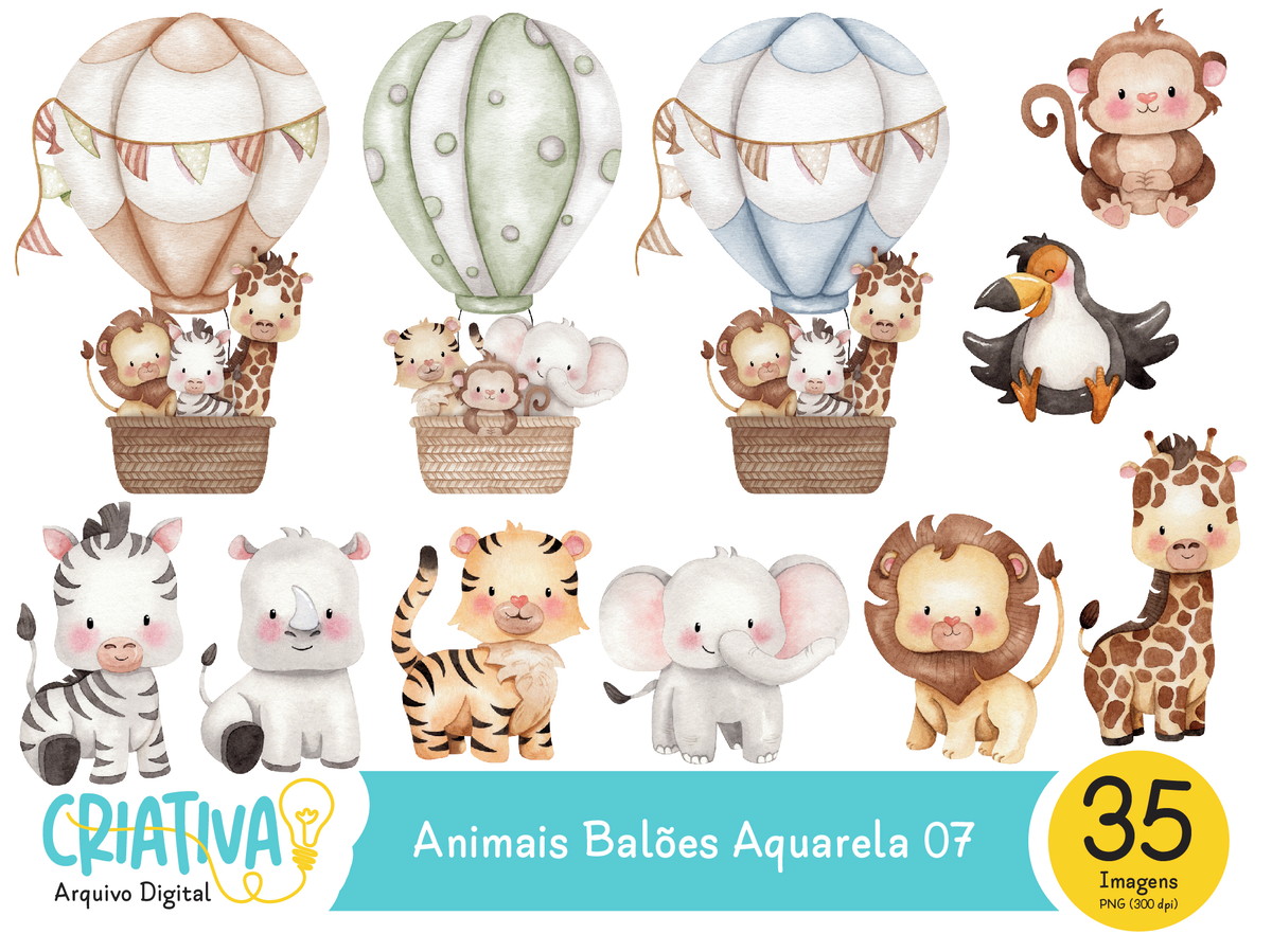 Kit Digital - Animais Balões Aquarela 07