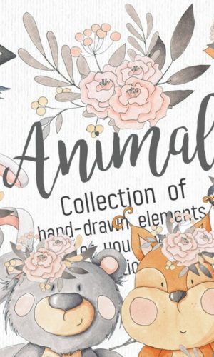 Kit Digital Animais Cute Aquarela