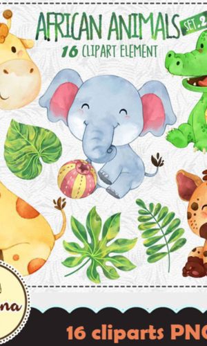 Kit Digital Animais aquarela