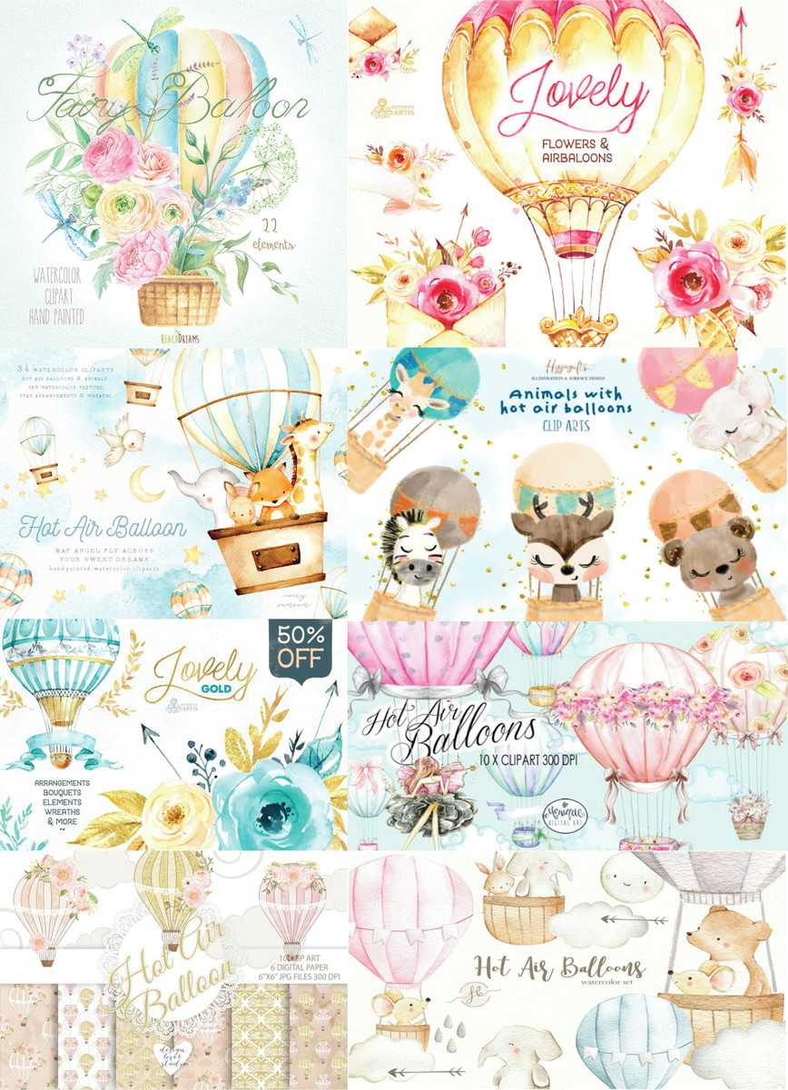 Kit Digital Animais Balão Aquarela