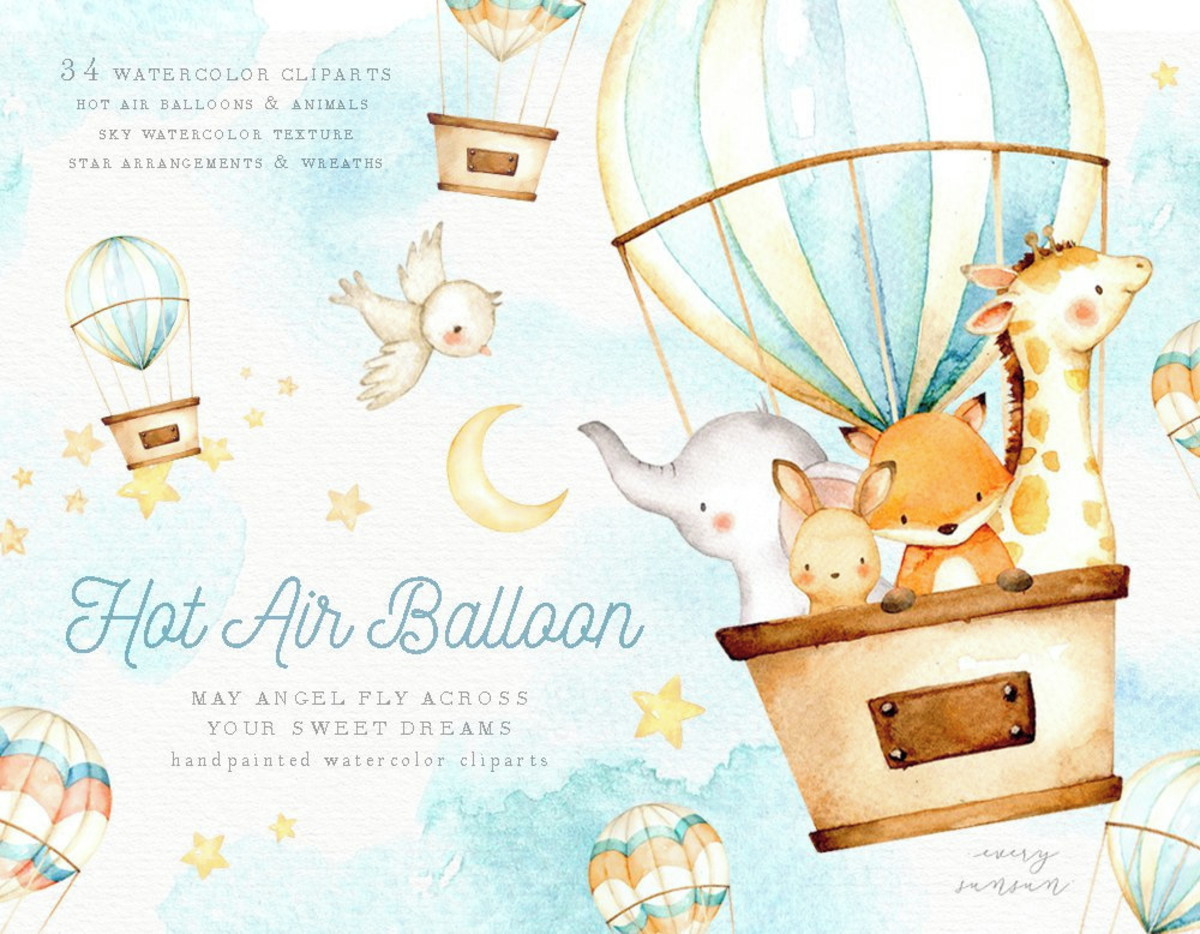 Kit Digital Animais Balão Aquarela