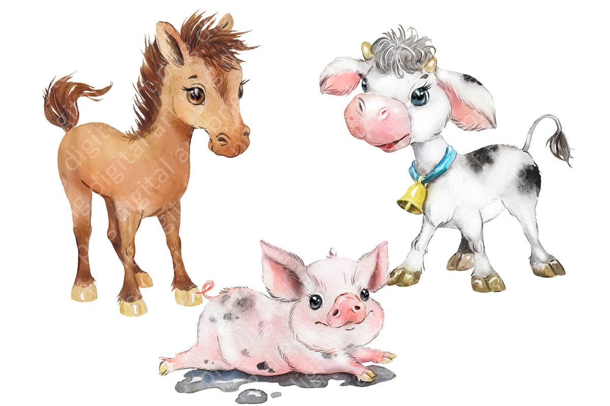 Kit Digital Animais Da Fazenda Aquarela 22 Png - Cód.24 - Imagem 3