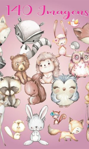 KIT DIGITAL ANIMAIS DO BOSQUE AQUARELA