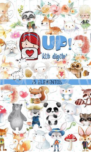 Kit Digital Animais do Bosque Aquarelado