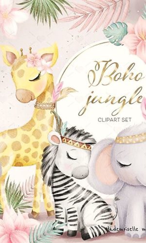 Kit Digital Animais Safari Boho Aquarelado