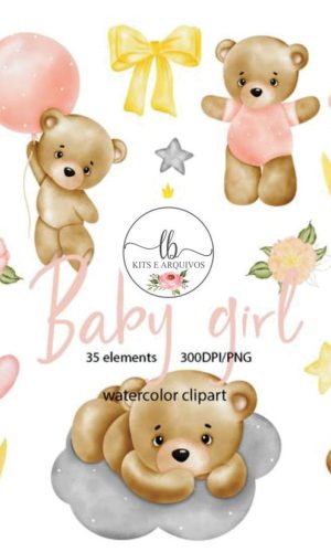 Kit Digital Aquarela - Baby Girl