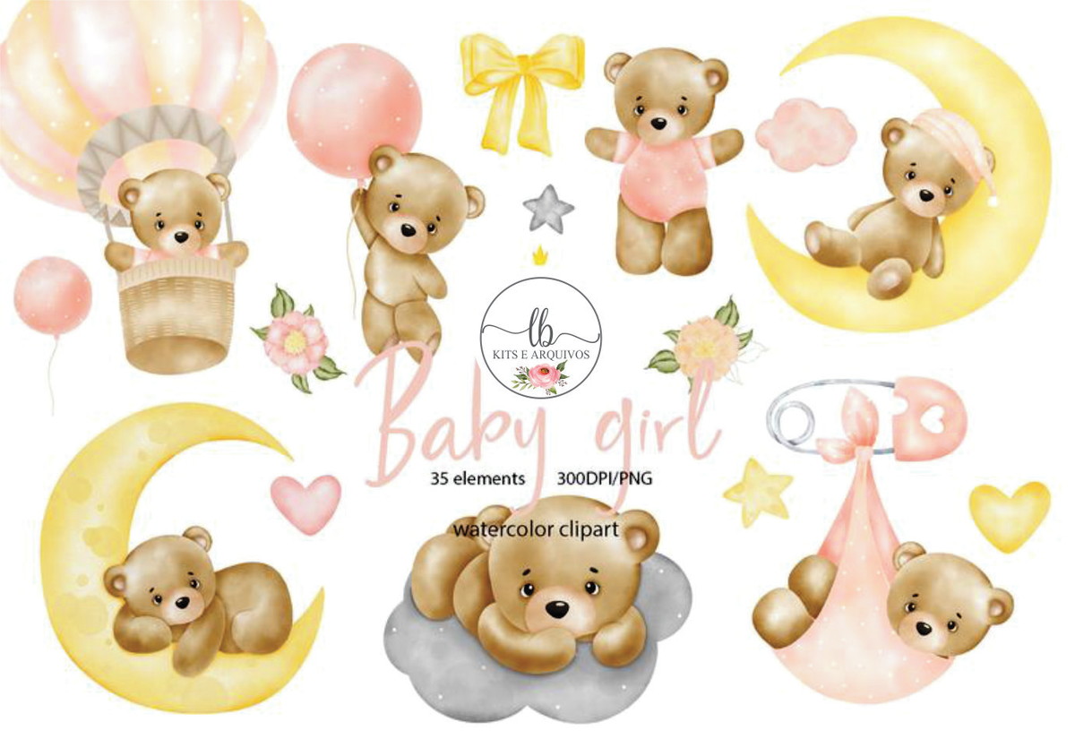 Kit Digital Aquarela - Baby Girl