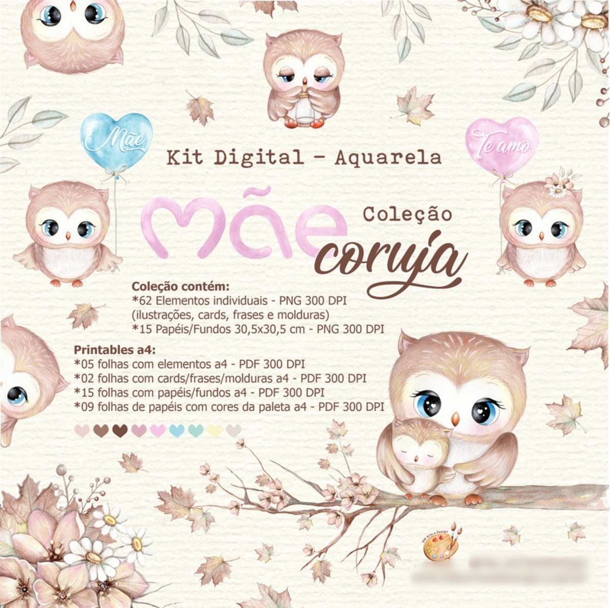 Kit Digital Aquarela - Coleção Coruja- Arq. Digital