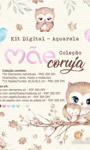 Kit Digital Aquarela Coleção Coruja - Arquivo Digital