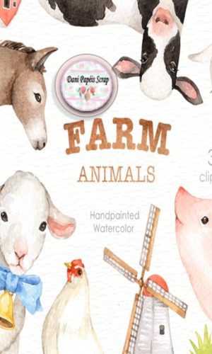 Kit Digital Aquarela Farm Animals