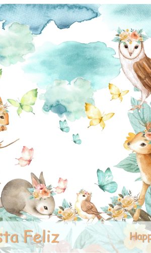 Kit Digital Aquarela Floresta Feliz