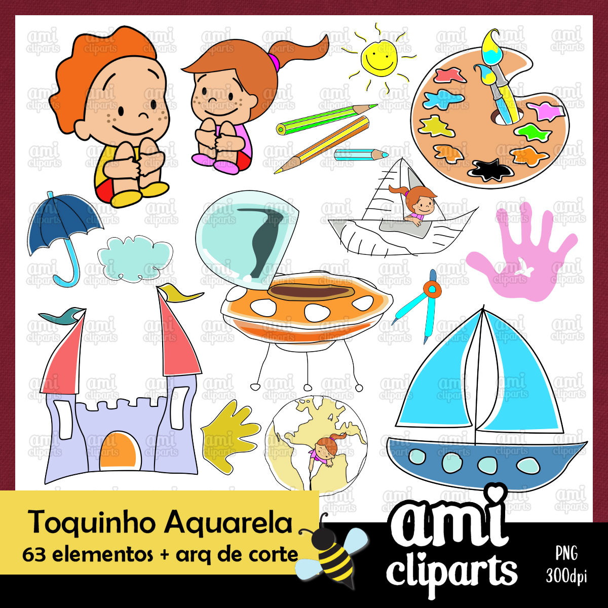 Kit Digital Aquarela Toquinho + Arquivo de Corte