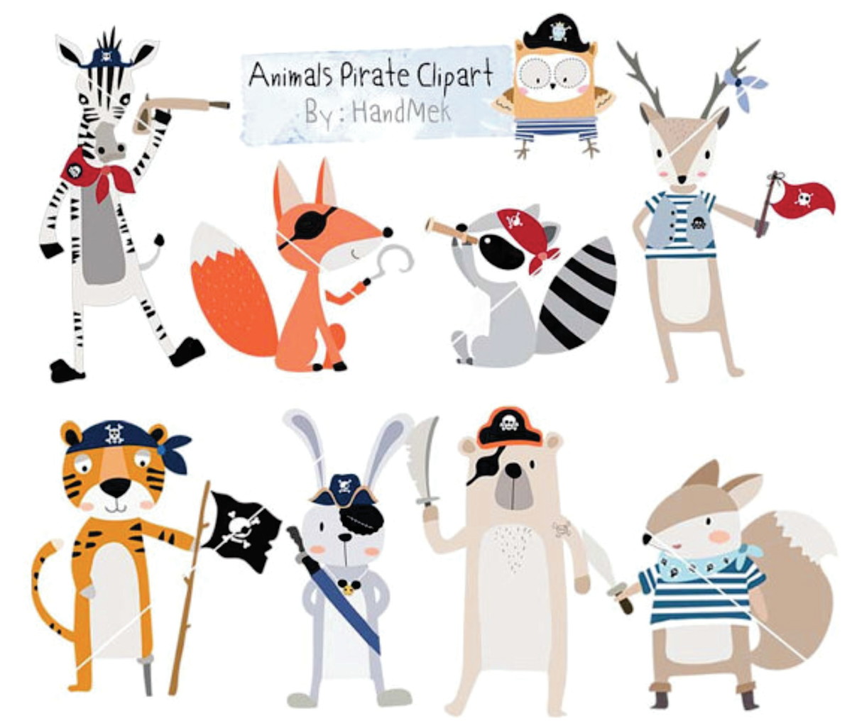Kit digital aquarelado Animais piratas