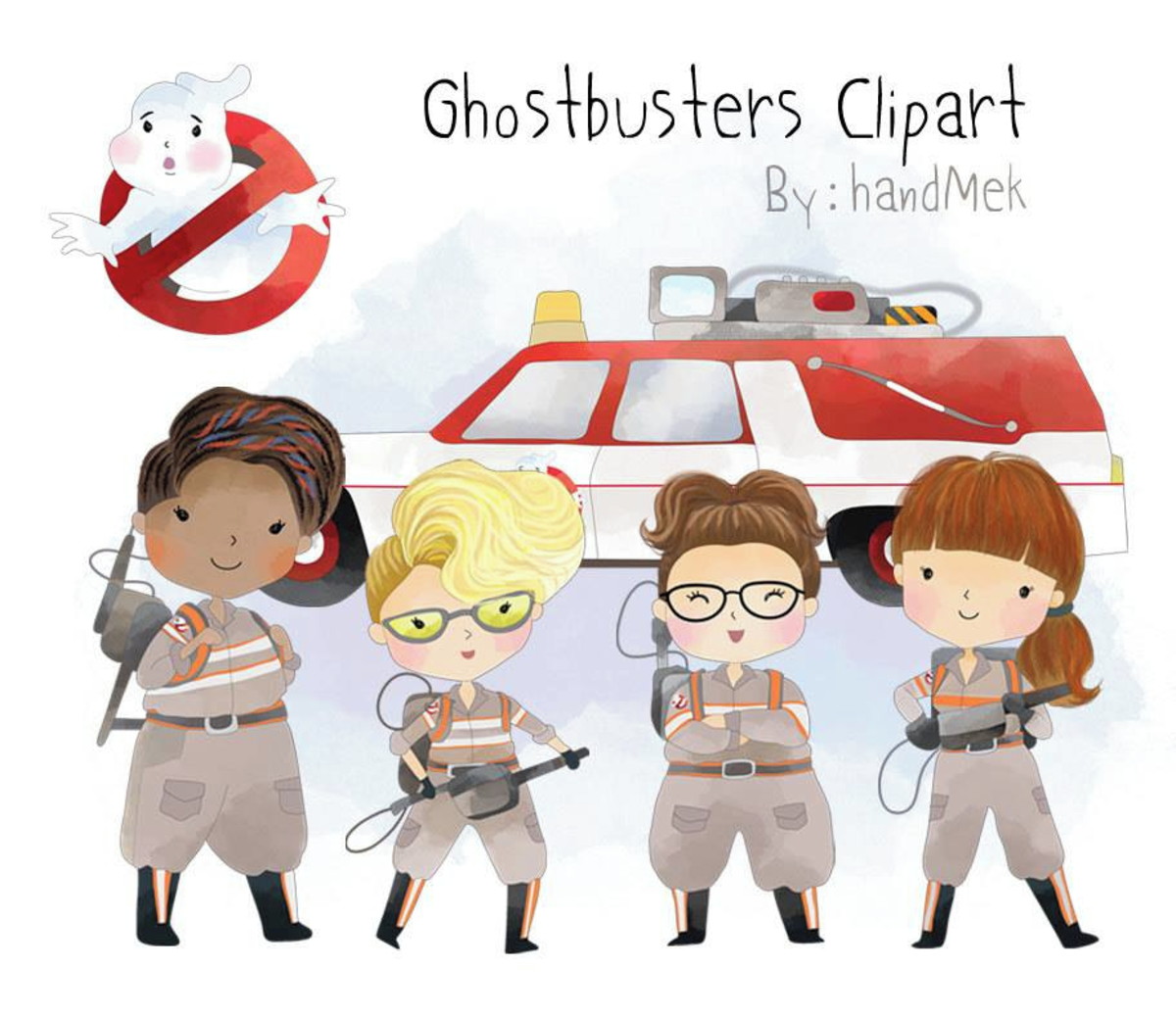 Kit digital aquarelado Caça-Fantasmas 02