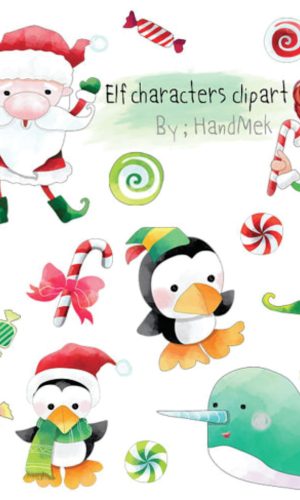 Kit digital aquarelado Duendes de Natal (pague 1, leve+2)