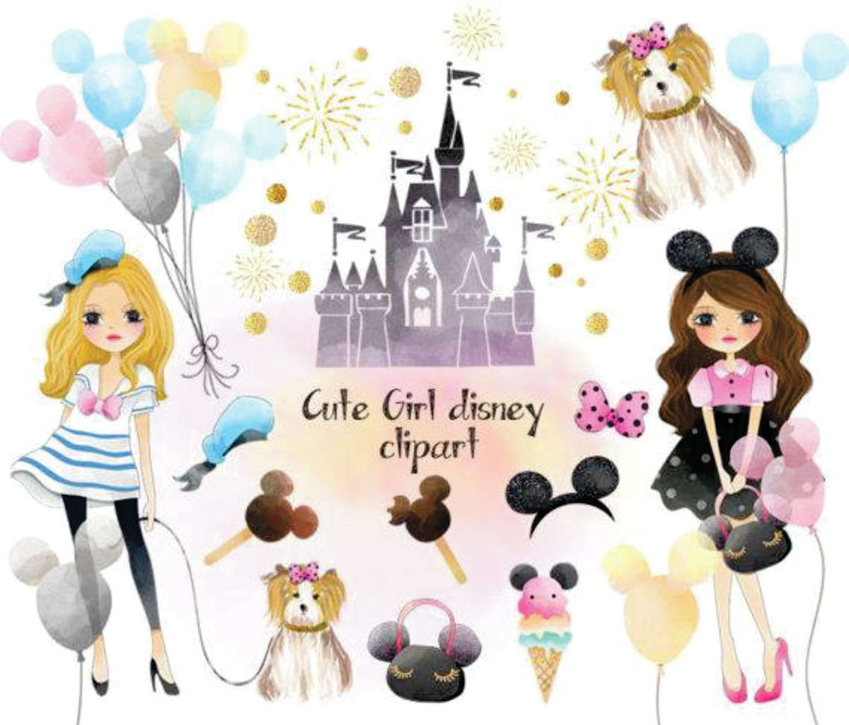 Kit digital aquarelado menina fashion disney